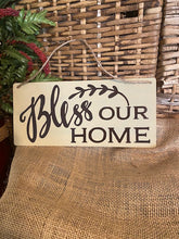 Load image into Gallery viewer, Bless Our Home metal sign-tan with brown lettering
