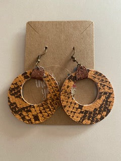 Snakeskin Circle earrings-Dark Brown/Gold