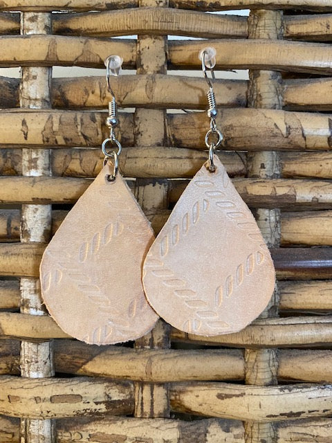 Leather Earrings-Natural embossed small
