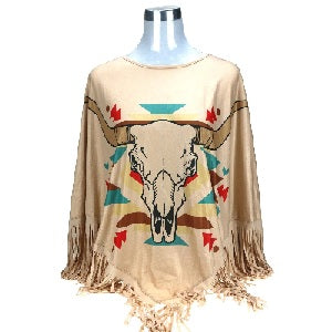 Steer Skull Collection Poncho - Tan