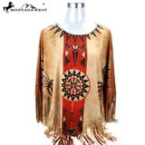 Aztec Collection Poncho - Tan & Red