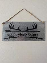 Load image into Gallery viewer, Eat, Sleep, Hunt metal sign-black lettering
