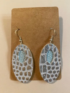 Alligator earrings-Silver with blue inlay