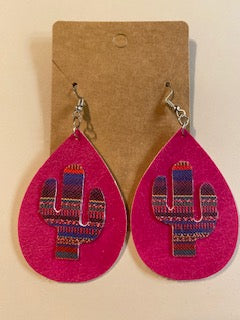 Cactus earrings-Hot Pink & Serape