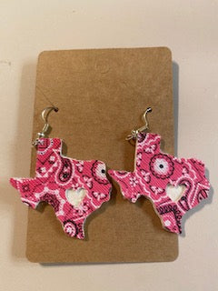 Texas with Heart earrings-Hot Pink Bandana