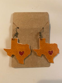 Texas with Heart earrings-Brown