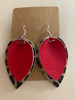 Leopard Double Leaf earrings-Red