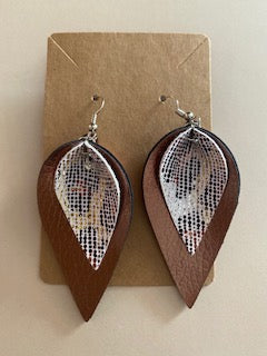 Snakeskin Double Leaf earrings-Bronze