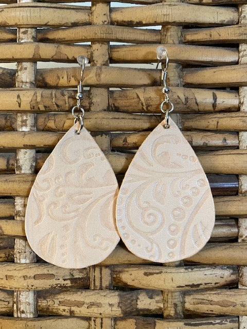 Leather Earrings-Natural embossed