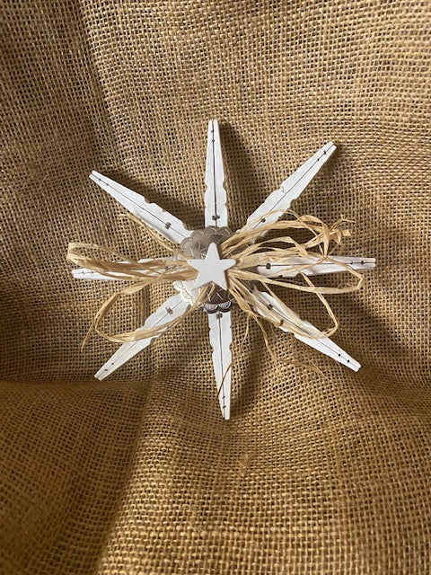 Snowflake with wooden snowflake inset